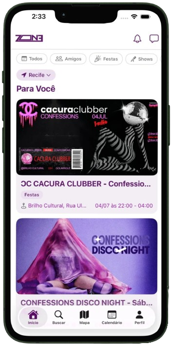 Mockup do app Zone no celular